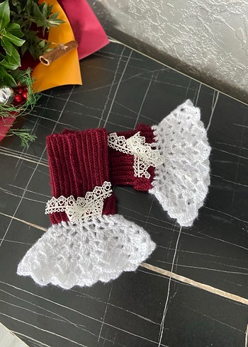 Bordo Dantel Detaylı Örgü Kadın Eldiveni - Görsel 9