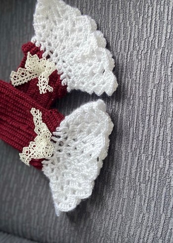 Bordo Dantel Detaylı Örgü Kadın Eldiveni - Görsel 5