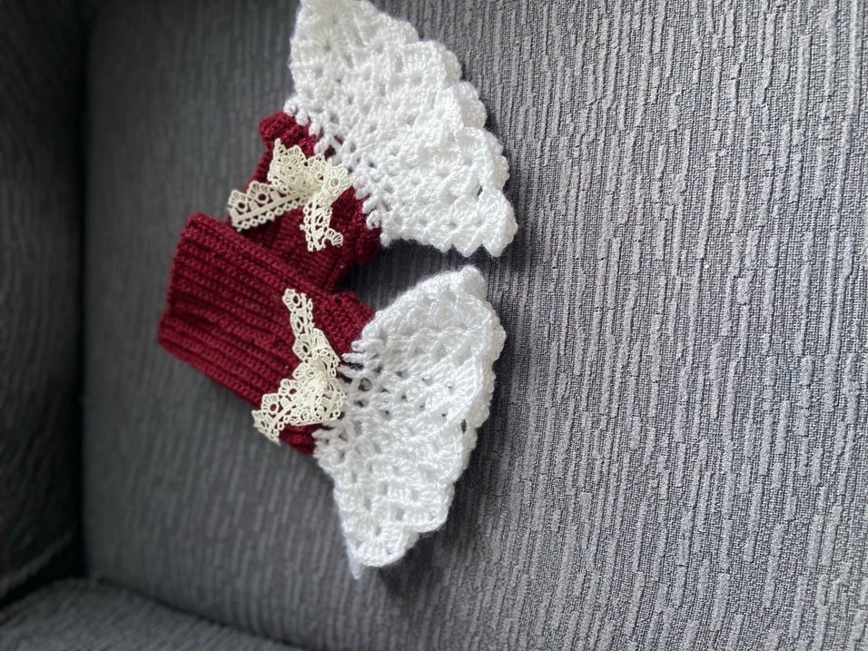 Bordo Dantel Detaylı Örgü Kadın Eldiveni - Görsel 5