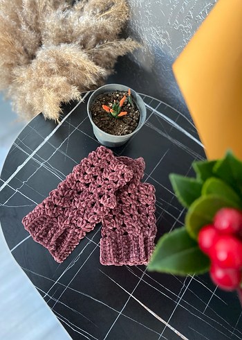 Kahverengi Örgü Bohem Kadın Eldiveni parmaksız eldiven - Görsel 7