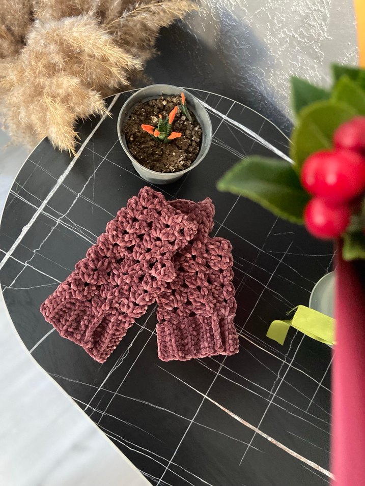 Kahverengi Örgü Bohem Kadın Eldiveni parmaksız eldiven - Görsel 5