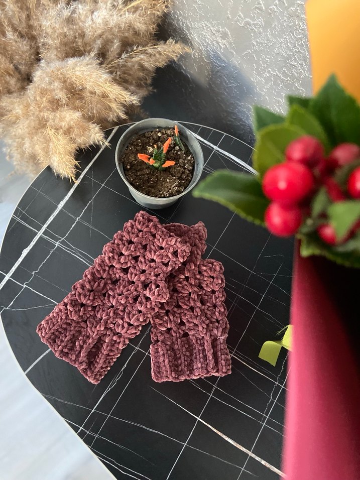 Kahverengi Örgü Bohem Kadın Eldiveni parmaksız eldiven - Görsel 4