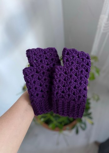 Mor Dantel Detaylı Örgü Eldiven parmaksiz eldiven - Görsel 15