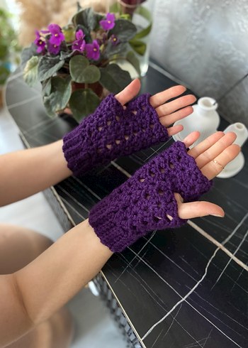 Mor Dantel Detaylı Örgü Eldiven parmaksiz eldiven - Görsel 8