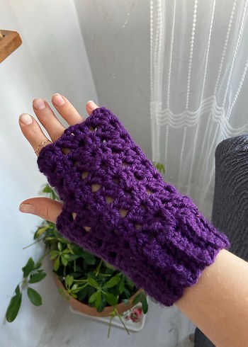 Mor Dantel Detaylı Örgü Eldiven parmaksiz eldiven - Görsel 11