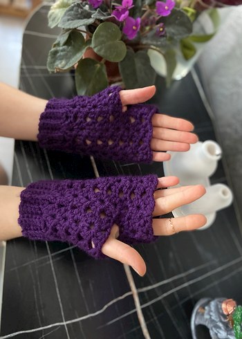 Mor Dantel Detaylı Örgü Eldiven parmaksiz eldiven - Görsel 9