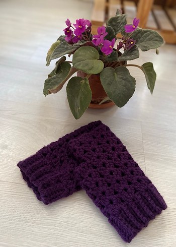 Mor Dantel Detaylı Örgü Eldiven parmaksiz eldiven - Görsel 12