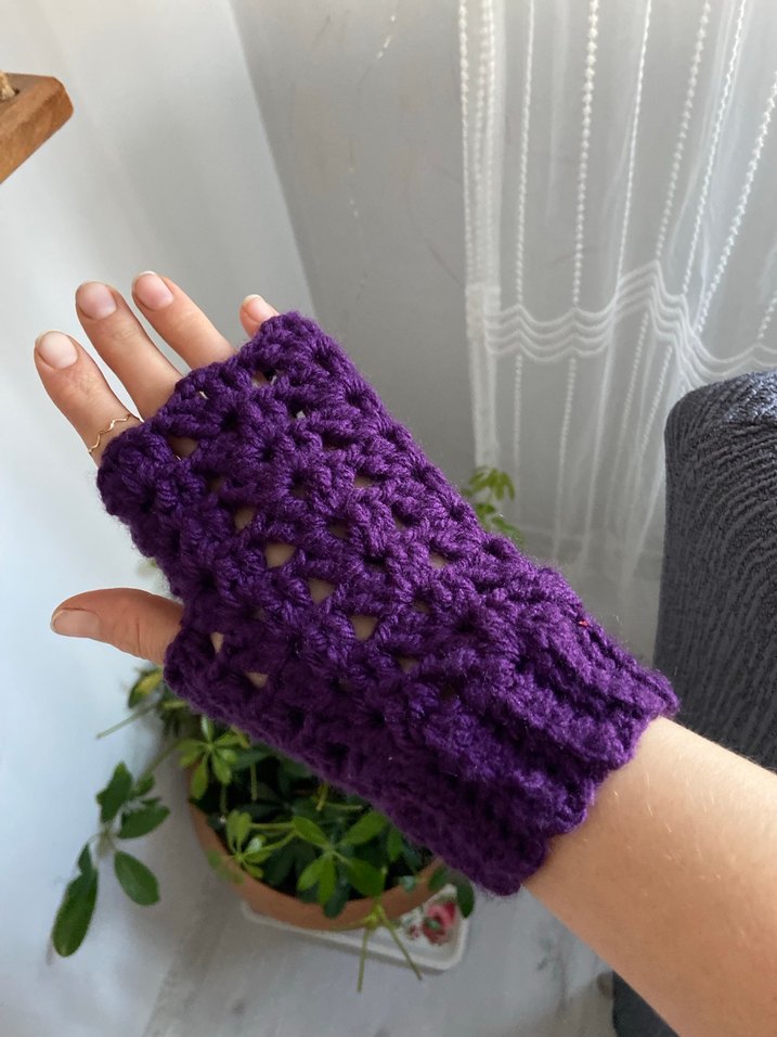 Mor Dantel Detaylı Örgü Eldiven parmaksiz eldiven - Görsel 2
