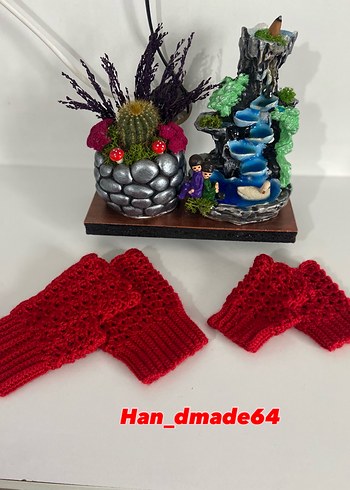 Kırmızı Örgü Parmaksız Kadın Eldiveni - Görsel 10