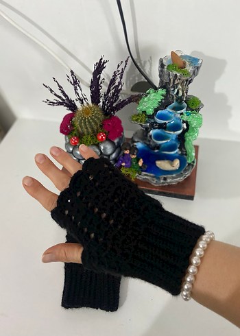 Siyah Örgü Kadın Eldiven - Görsel 8