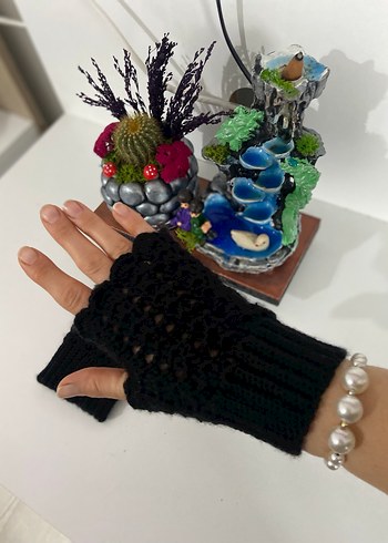 Siyah Örgü Kadın Eldiven - Görsel 3