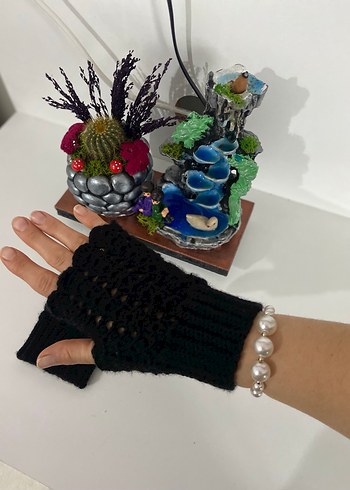 Siyah Örgü Kadın Eldiven - Görsel 9