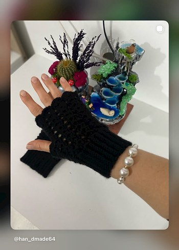 Siyah Örgü Kadın Eldiven - Görsel 2