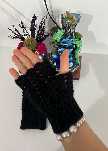 Siyah Örgü Kadın Eldiven - Görsel 5