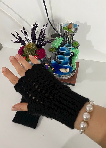 Siyah Örgü Kadın Eldiven - Görsel 4