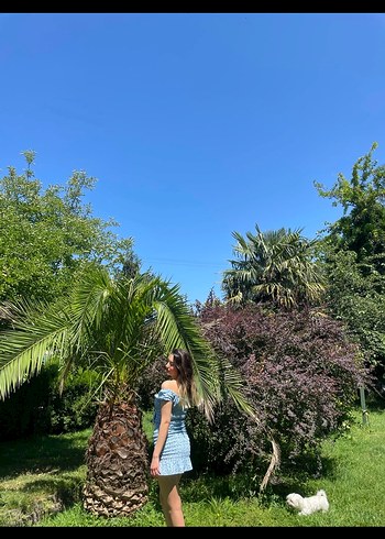 Diğer Mavi Bağlamalı Mini Bohem Elbise
