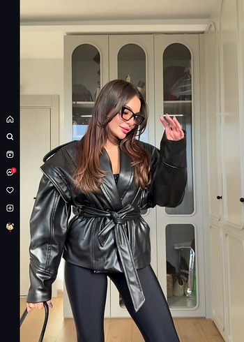 Kemerli Siyah Deri Kadın Ceket - Görsel 3