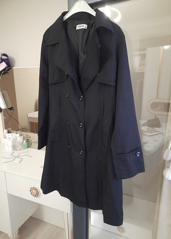 Diğer Siyah Regular Fit Midi Trençkot
