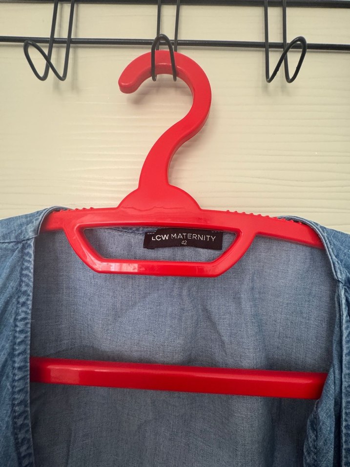 Düğmeli V Yakalı Mavi Hamile Kot Elbise - Görsel 2