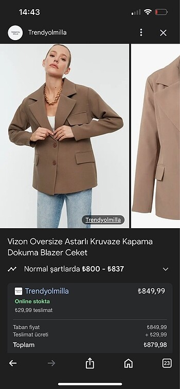 Vizon Blazer Ceket
