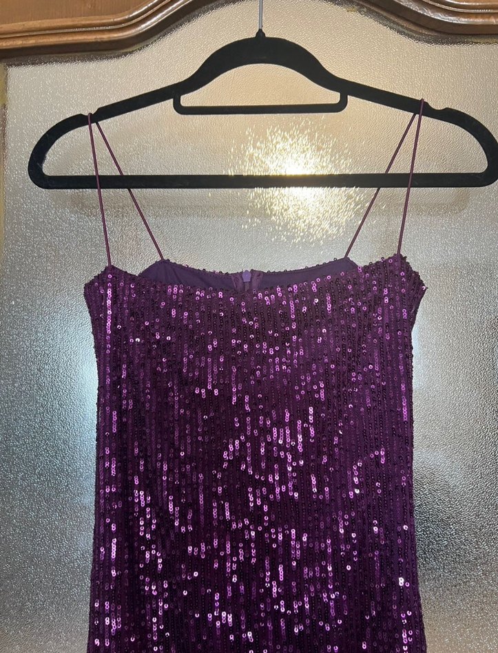 Armadio Mor Parlak Payetli Straplez Mini Abiye Elbise - Görsel 5