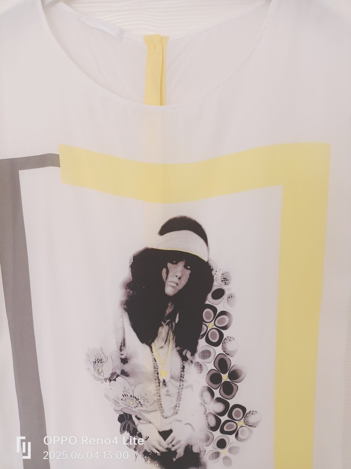 Kadın Beyaz Baskılı Kısa Kollu Salaş Tişört - Görsel 3