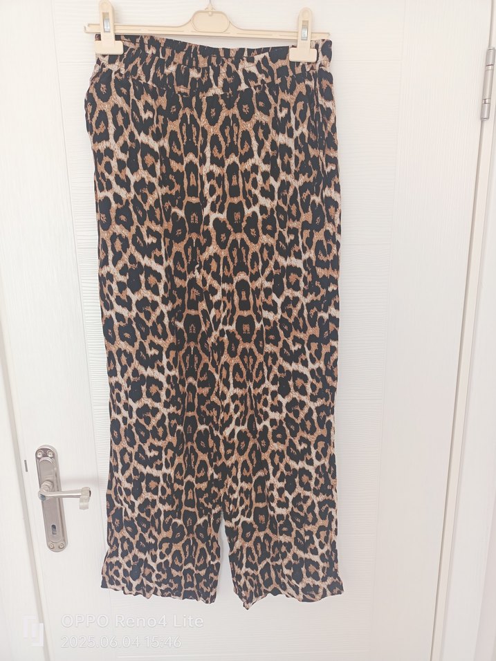 Kahverengi Leopar Desenli Kemerli Kadın Pantolon - Görsel 4