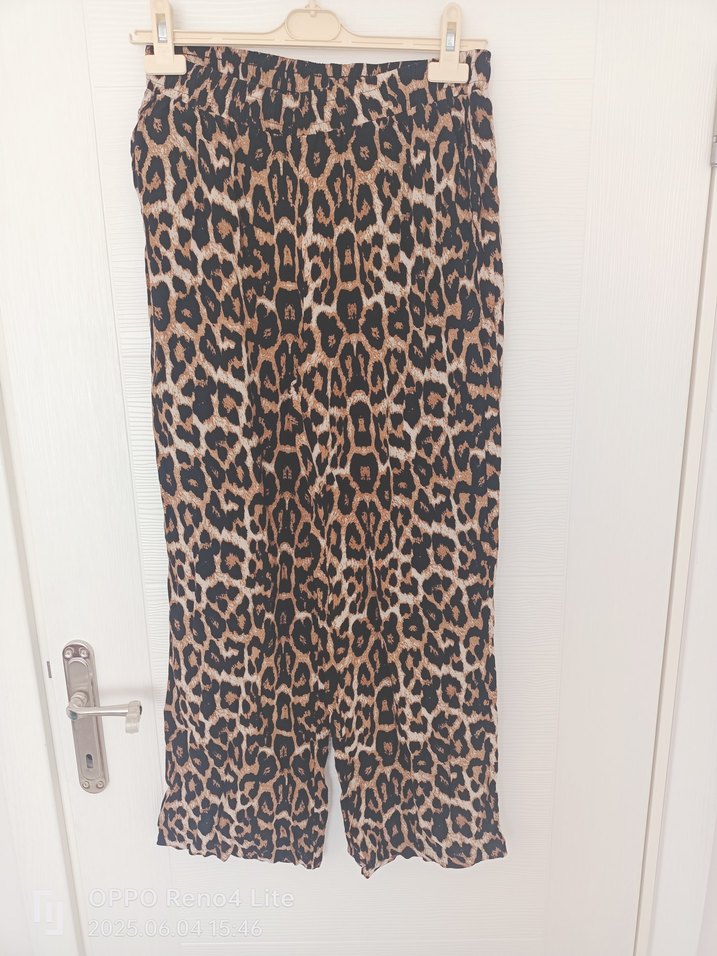 Kahverengi Leopar Desenli Kemerli Kadın Pantolon - Görsel 5