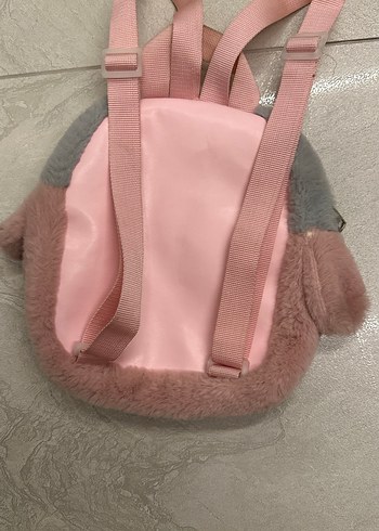 Peluş Penguen Figürlü Gri Pembe Çocuk Sırt Çantası