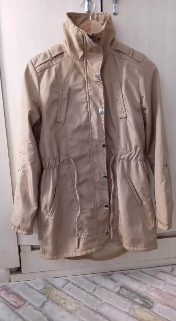 Düğmeli Bej Midi Kadın Ceket - Görsel 3