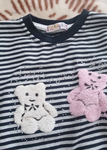 Kız Çocuk Gri Çizgili Triko Sweatshirt - Görsel 3