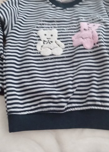 Kız Çocuk Gri Çizgili Triko Sweatshirt - Görsel 2