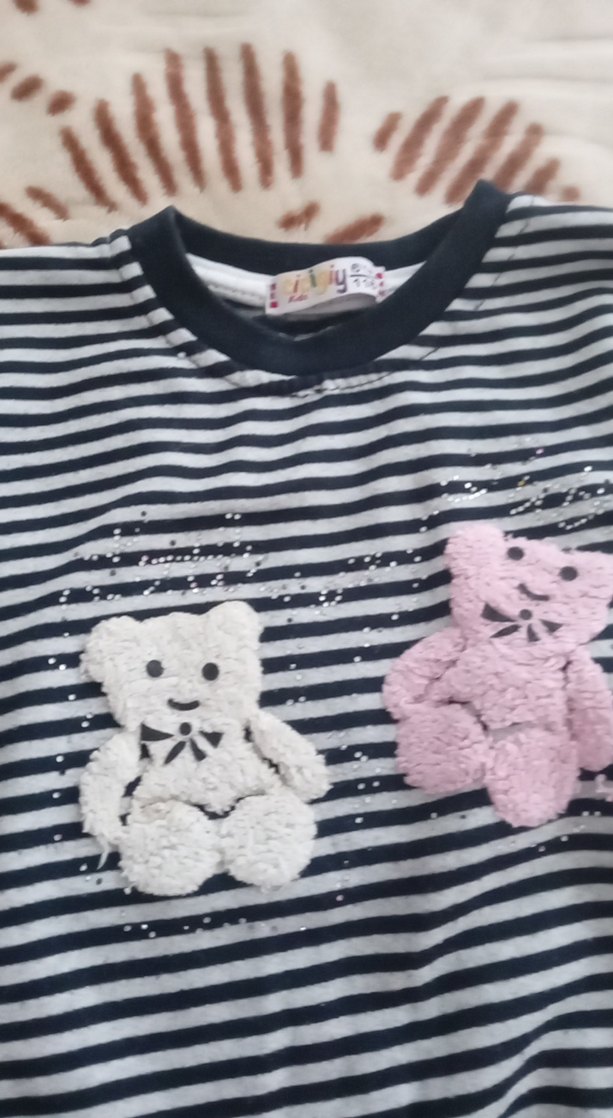 Kız Çocuk Gri Çizgili Triko Sweatshirt - Görsel 3