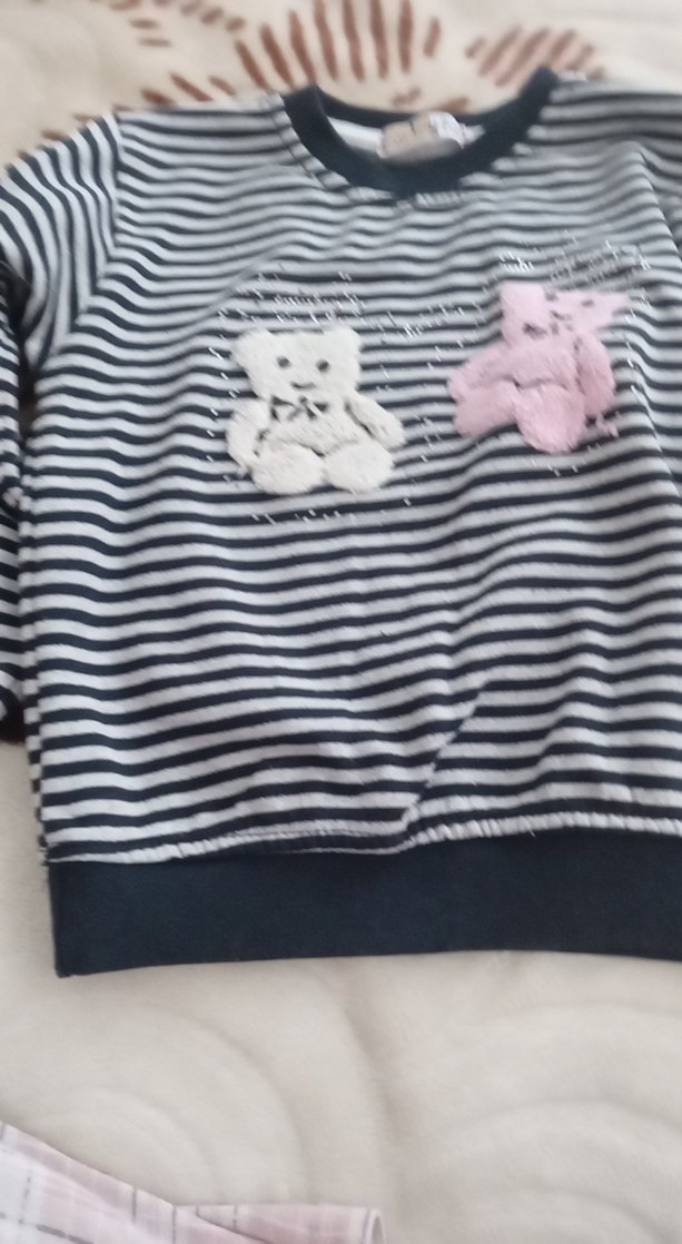 Kız Çocuk Gri Çizgili Triko Sweatshirt - Görsel 2