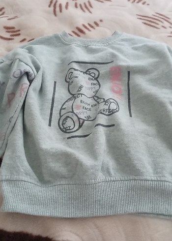 Gri Baskılı Kız Sweatshirtü Düğmeli - Görsel 2