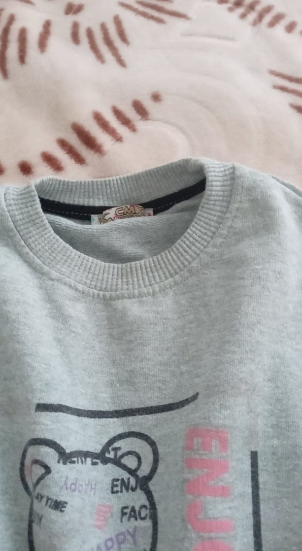 Gri Baskılı Kız Sweatshirtü Düğmeli - Görsel 3