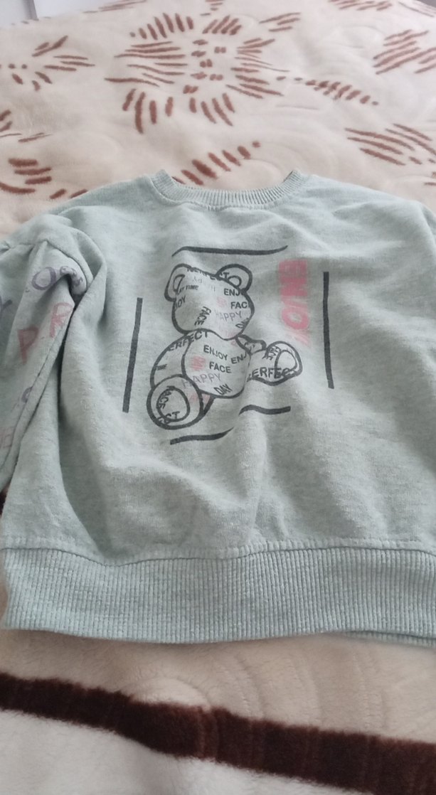 Gri Baskılı Kız Sweatshirtü Düğmeli - Görsel 2