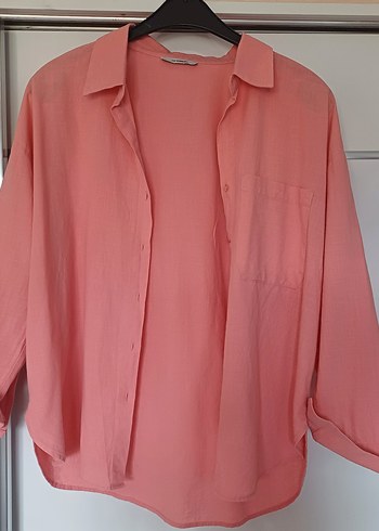 l Beden LC Waikiki Oversize Pembe Kadın Gömlek