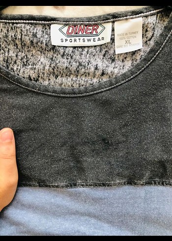 Kadın Gri-Mavi Batik Desenli Denim Tişört - Görsel 4