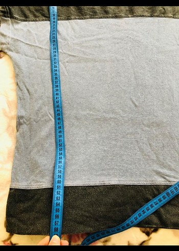 Kadın Gri-Mavi Batik Desenli Denim Tişört - Görsel 5