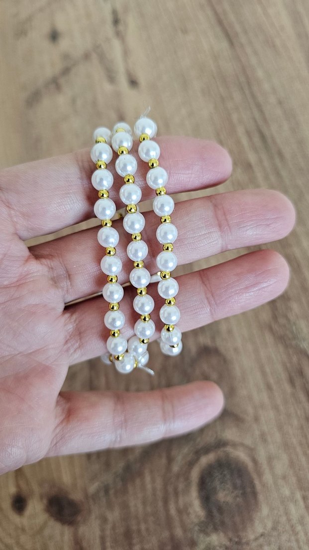 Beyaz İnci Boncuklu Kadın Bileklik - Görsel 4