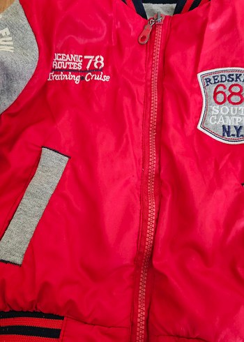 Gri ve Kırmızı Erkek Bebek montu - Görsel 5