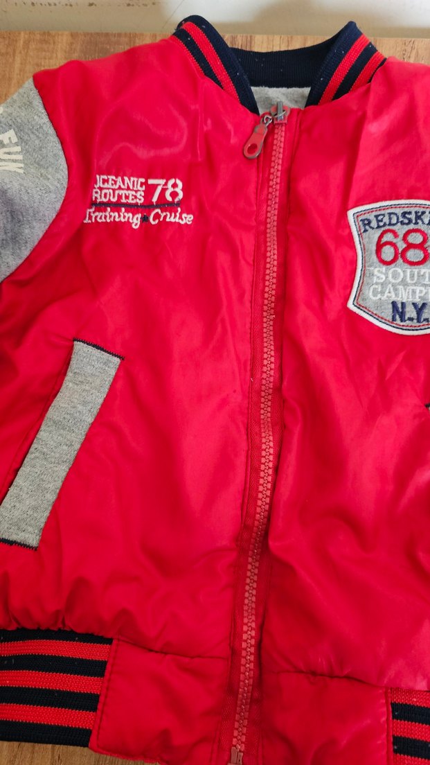 Gri ve Kırmızı Erkek Bebek montu - Görsel 5