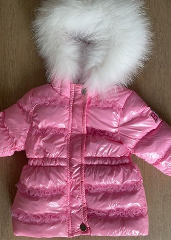 Bg store Kız Çocuk Pembe Kapüşonlu Kürklü Mont - Görsel 2