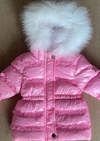 Bg store Kız Çocuk Pembe Kapüşonlu Kürklü Mont - Görsel 4
