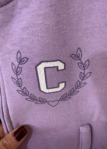 Mor Baskılı Fermuarlı Kız Çocuk Ceket - Görsel 4