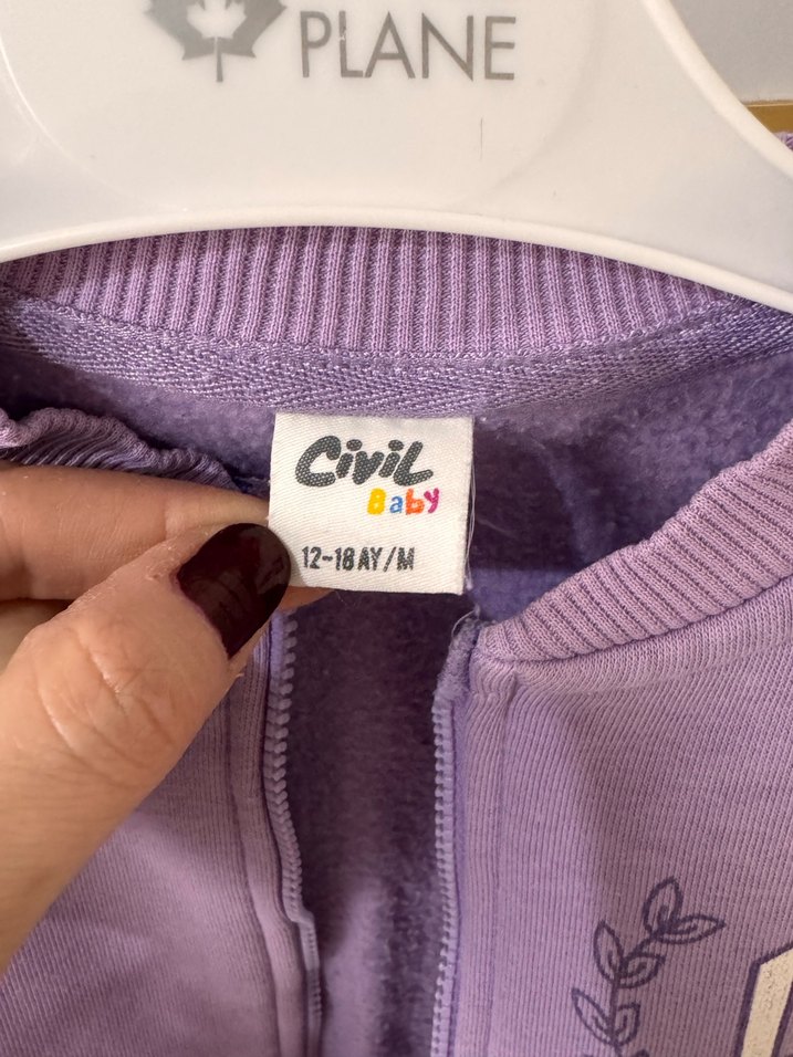 Mor Baskılı Fermuarlı Kız Çocuk Ceket - Görsel 5