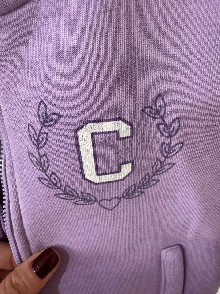 Mor Baskılı Fermuarlı Kız Çocuk Ceket - Görsel 4