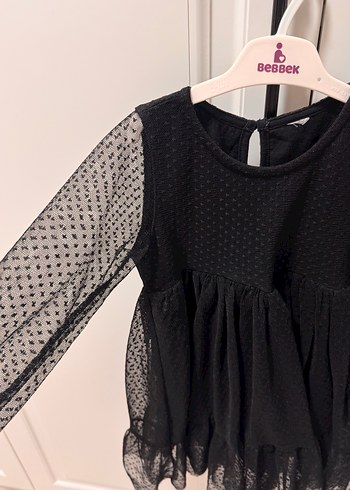 Kız Çocuk Siyah Uzun Kollu Fırfırlı Elbise - Görsel 2