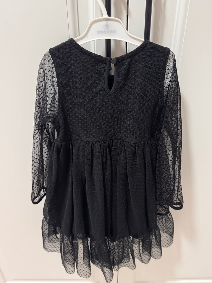 Kız Çocuk Siyah Uzun Kollu Fırfırlı Elbise - Görsel 3